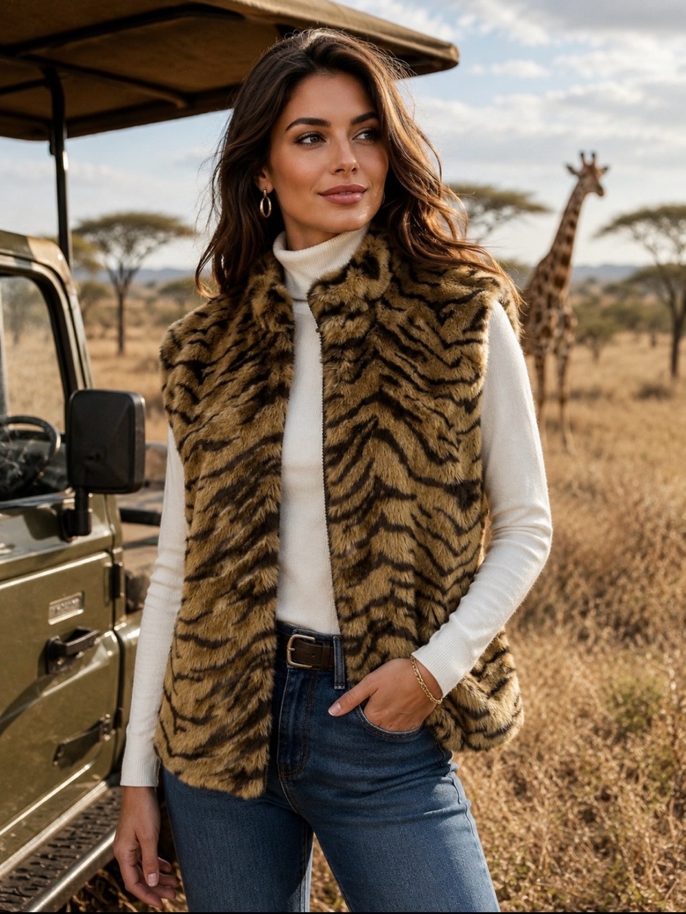 Preston & York faux Tiger fur lined vest
